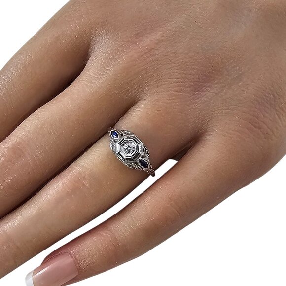 18K White Gold Diamond Art Deco Ring Size 6.5 #23776 - Picture 8 of 8